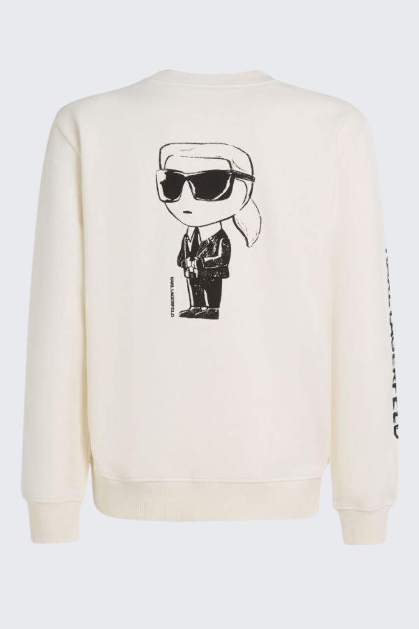 Karl Lagerfeld White Sweatshirt with Iconic Cartoon Print/ #0073
