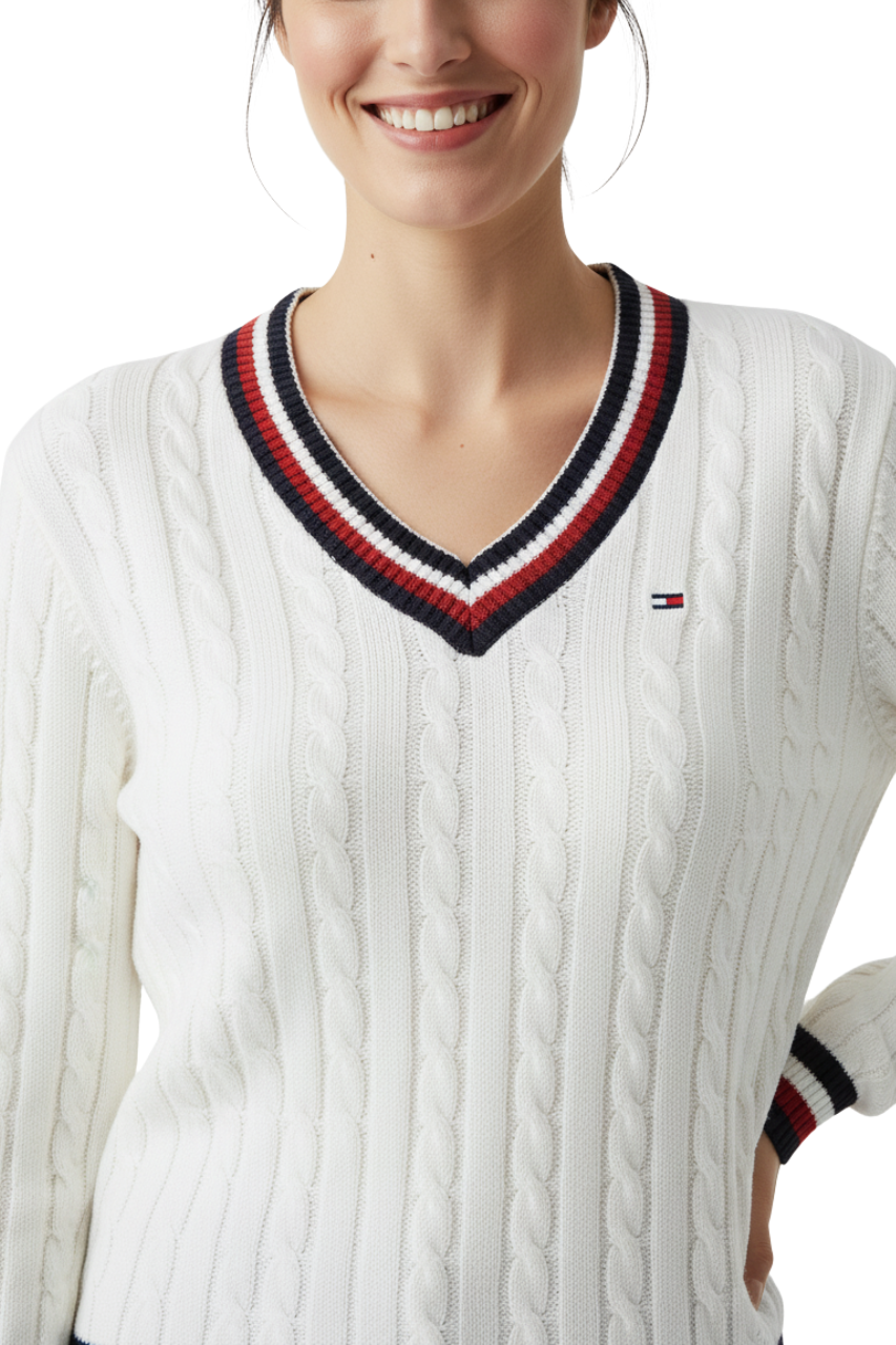 Tommy Hilfiger Cable-Knit V-Neck Sweater / #00122
