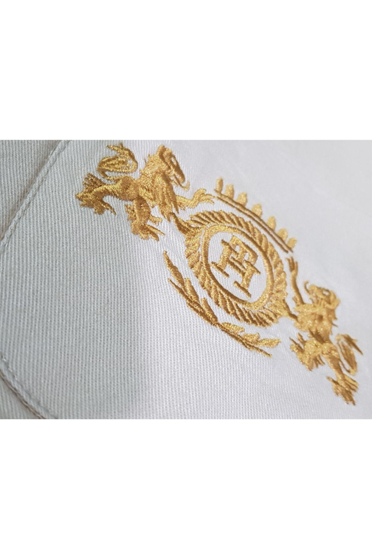 Tommy Hilfiger Women’s Beige Crest Blazer – Premium Tailored Embroidered Jacket /#00197