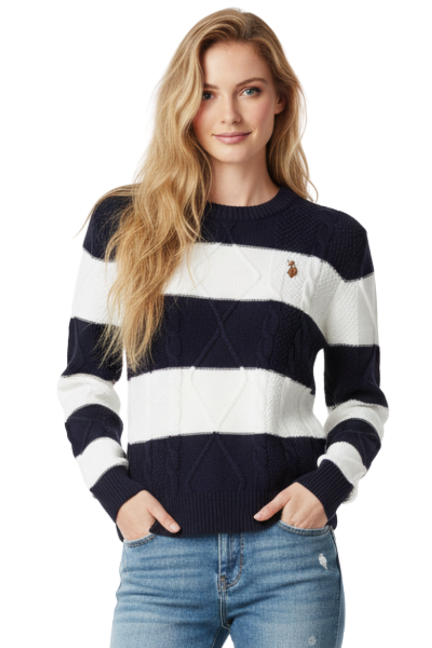 U.S. Polo Assn. Women’s Striped Cable-Knit Sweater/ #00124