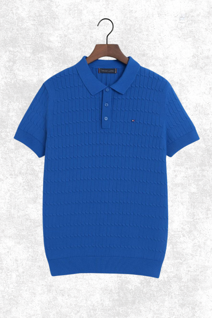 Tommy Hilfiger Textured Knit T-Shirt – Short Sleeve Cable Pattern