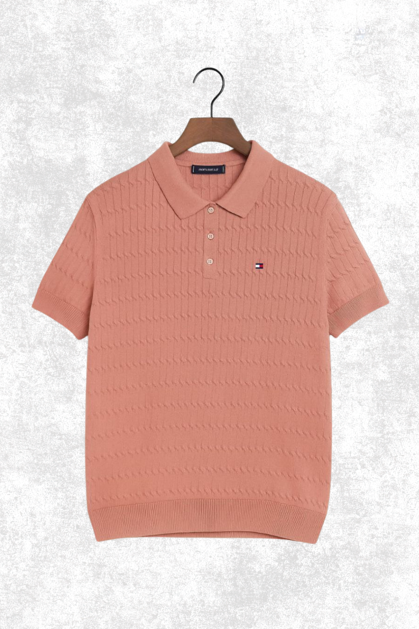 Tommy Hilfiger Textured Knit T-Shirt – Short Sleeve Cable Pattern
