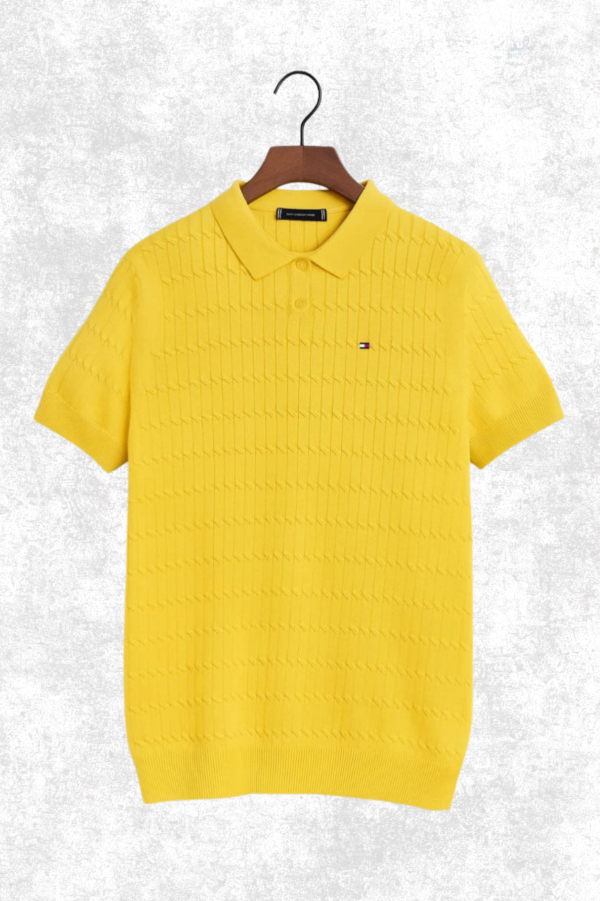 Tommy Hilfiger Textured Knit T-Shirt – Short Sleeve Cable Pattern