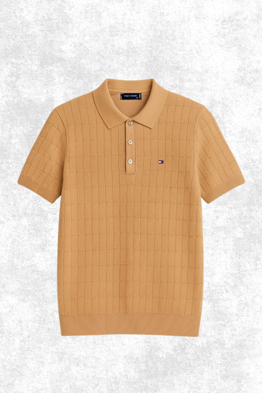 Tommy Hilfiger Textured Knit T-Shirt – Short Sleeve Cable Pattern