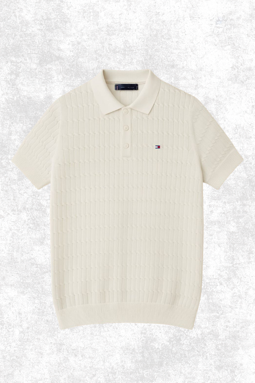 Tommy Hilfiger Textured Knit T-Shirt – Short Sleeve Cable Pattern