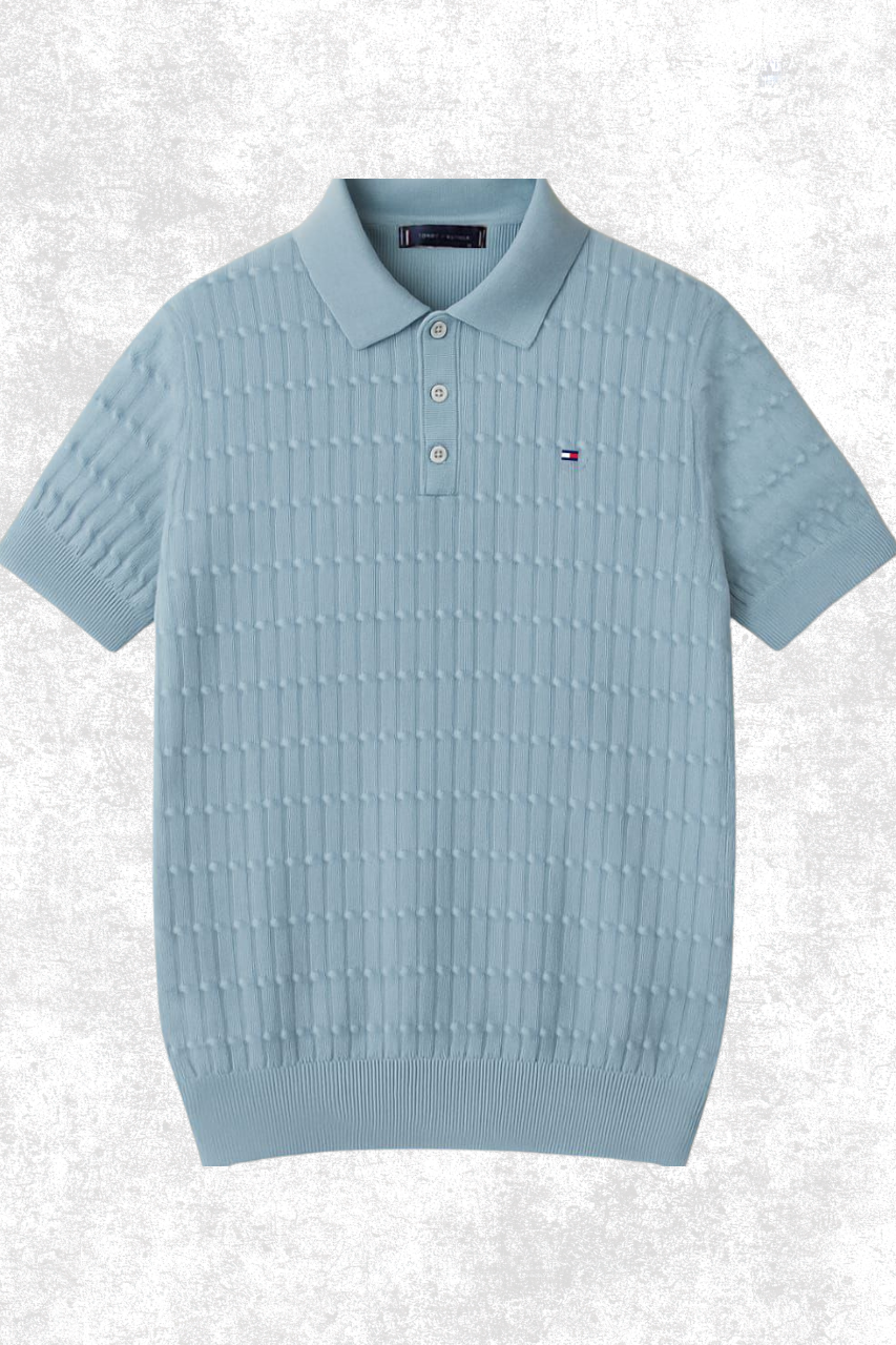 Tommy Hilfiger Textured Knit T-Shirt – Short Sleeve Cable Pattern