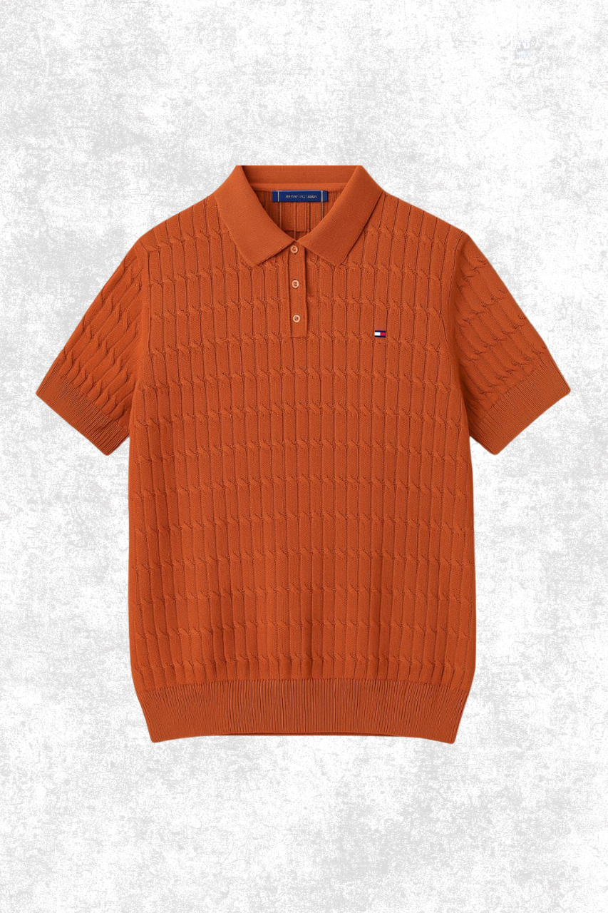 Tommy Hilfiger Textured Knit T-Shirt – Short Sleeve Cable Pattern