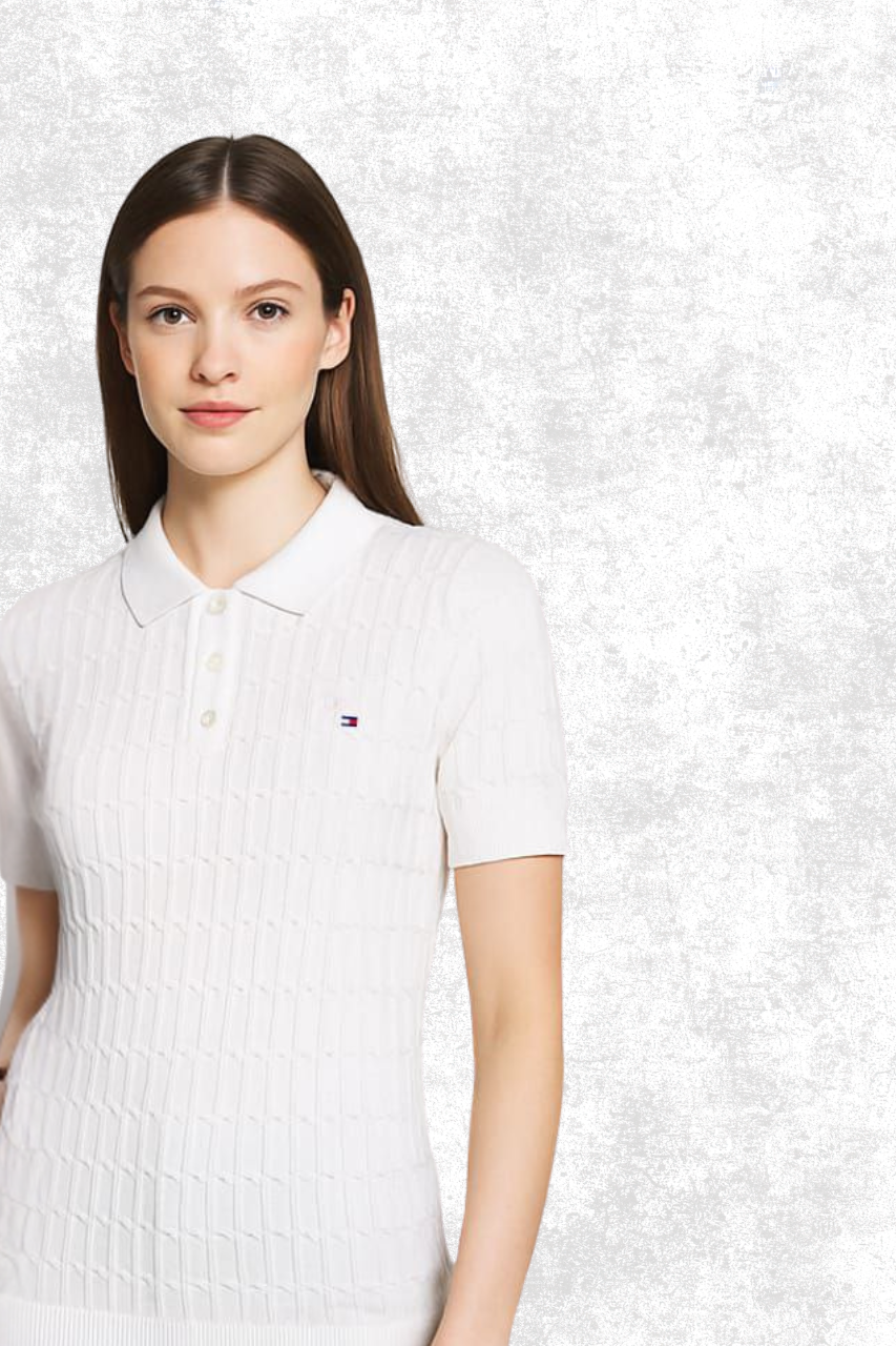 Tommy Hilfiger Textured Knit T-Shirt – Short Sleeve Cable Pattern
