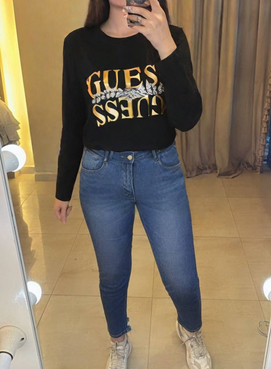 Guess Black T-Shirt with Gold Mirrored Logo