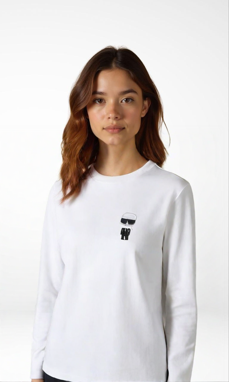 Karl Lagerfeld White Sweatshirt with Contrast Striped Back/ #0076
