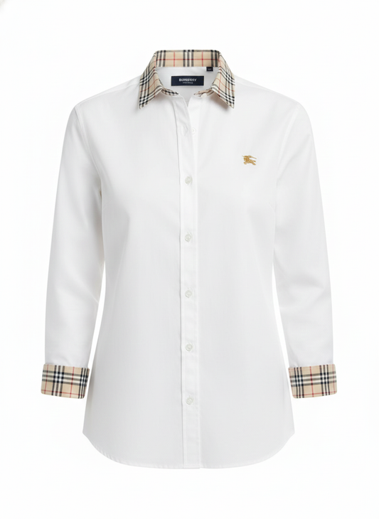 Burberry Classic White Oxford Chemise with Check Trim -#00202