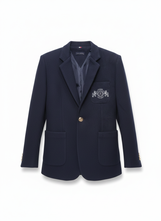 Tommy Hilfiger Classic Navy blue Wool-Blend Blazer with Gold Crest -#00214