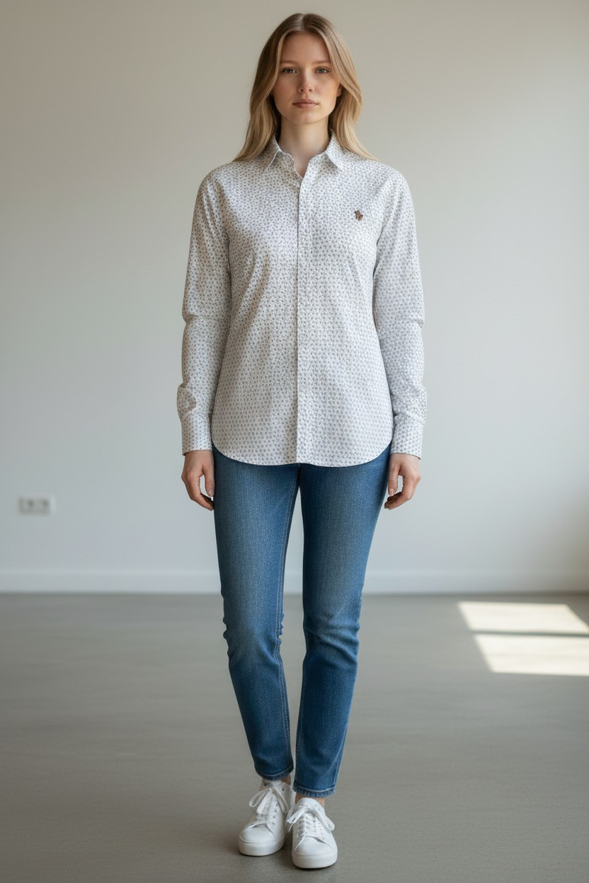 Polo Long Sleeve Printed Shirt/ #0018