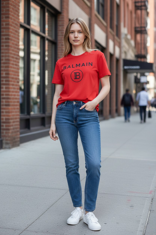 Balmain Logo Short Sleeve Cotton T-Shirt #00233