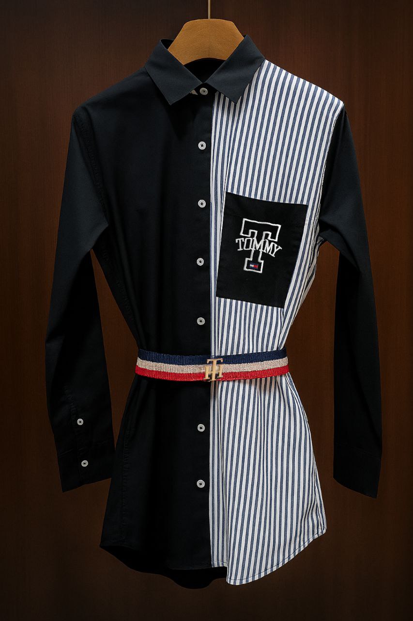 Tommy Hilfiger Contrast Panel Striped Shirt with Belt