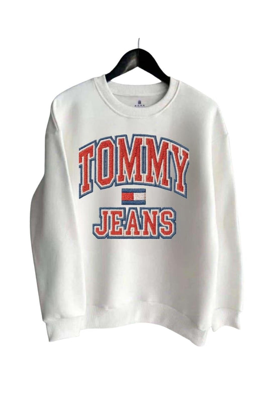 Tommy Jeans White Embroidered Logo Sweatshirt / #00186