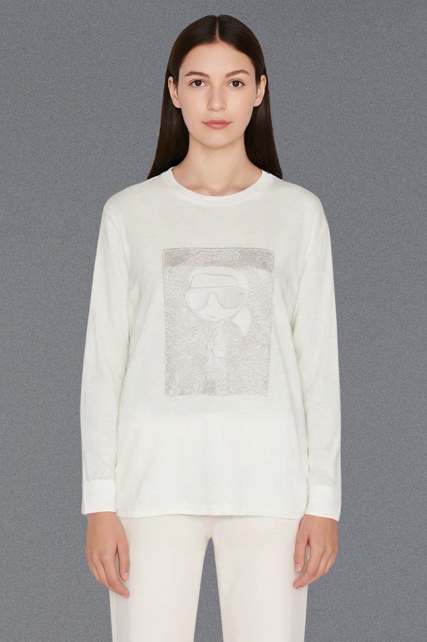Karl Lagerfeld Graphic Embroidered Long Sleeve T-Shirt