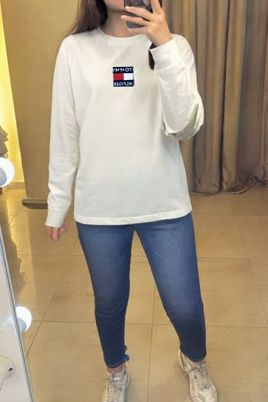 Tommy Hilfiger White Long-Sleeve Logo T-Shirt