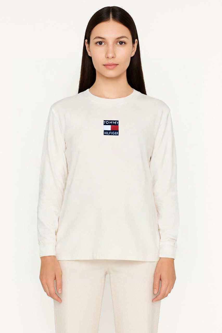 Tommy Hilfiger White Long-Sleeve Logo T-Shirt