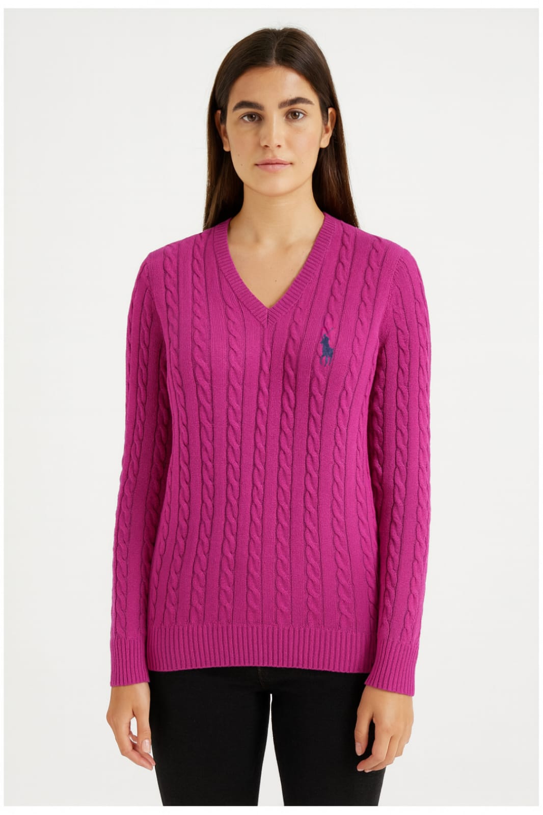 POLO Cable Knit V-Neck Sweater/ #0080