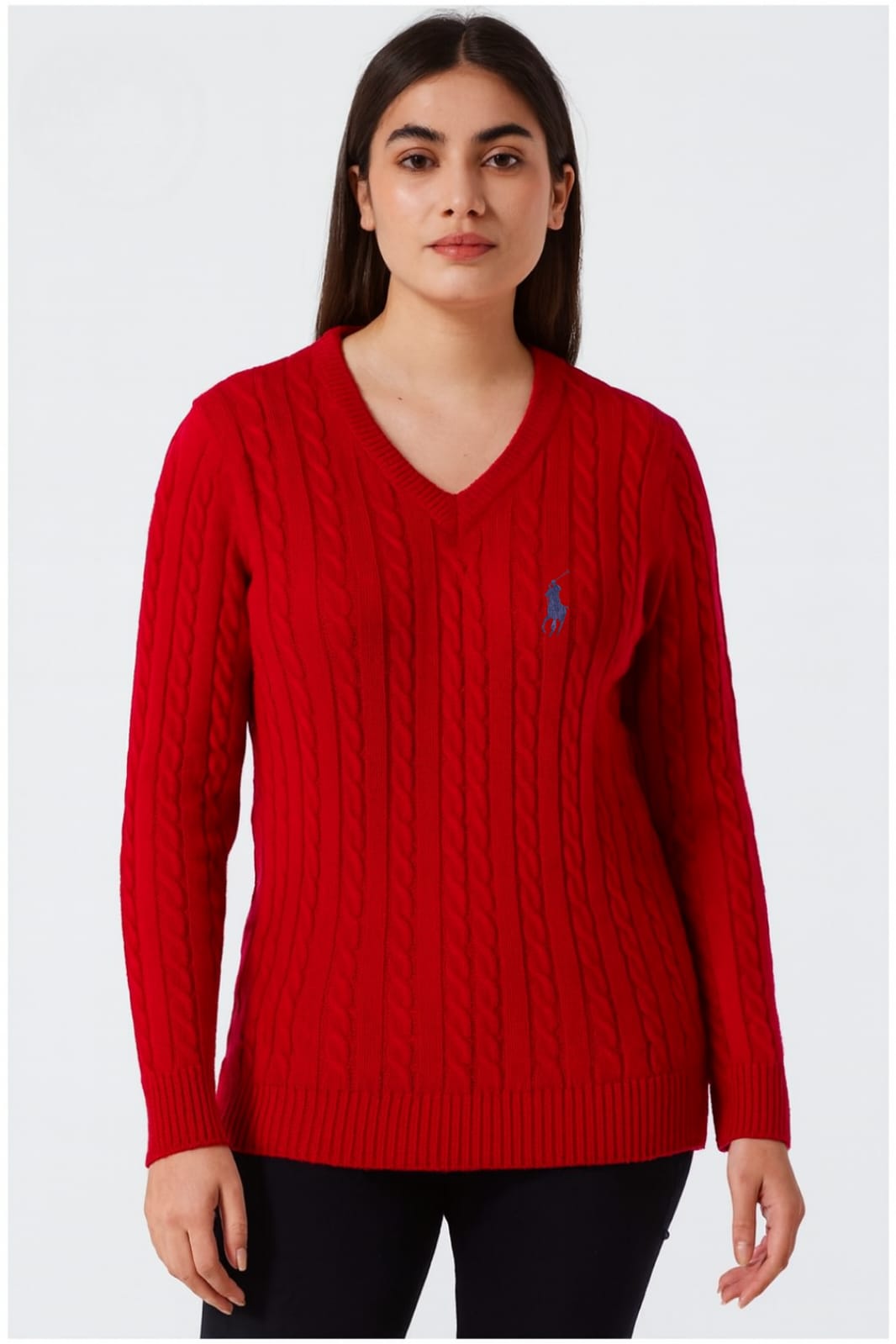 POLO Cable Knit V-Neck Sweater/ #0080