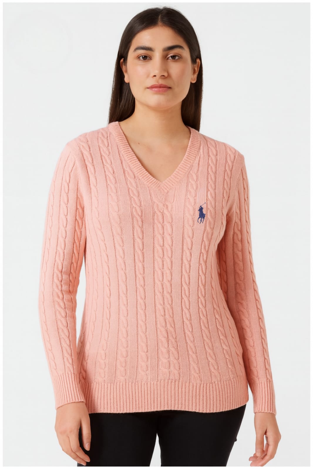 POLO Cable Knit V-Neck Sweater/ #0080