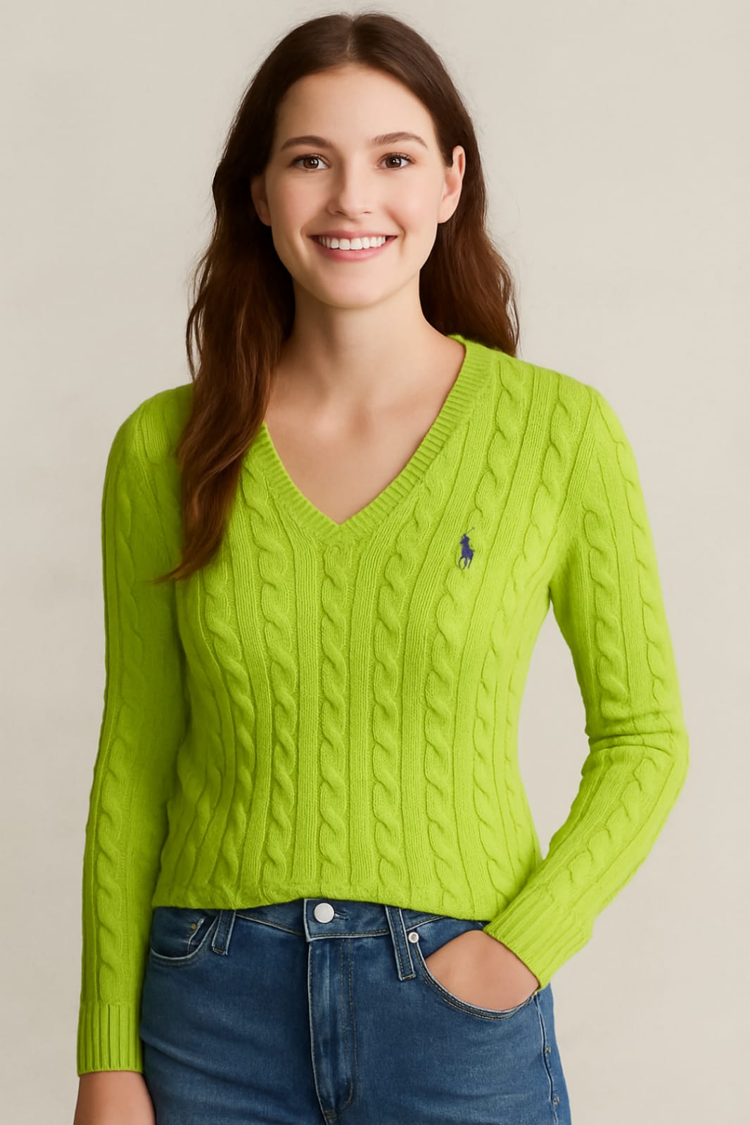 POLO Cable Knit V-Neck Sweater/ #0080