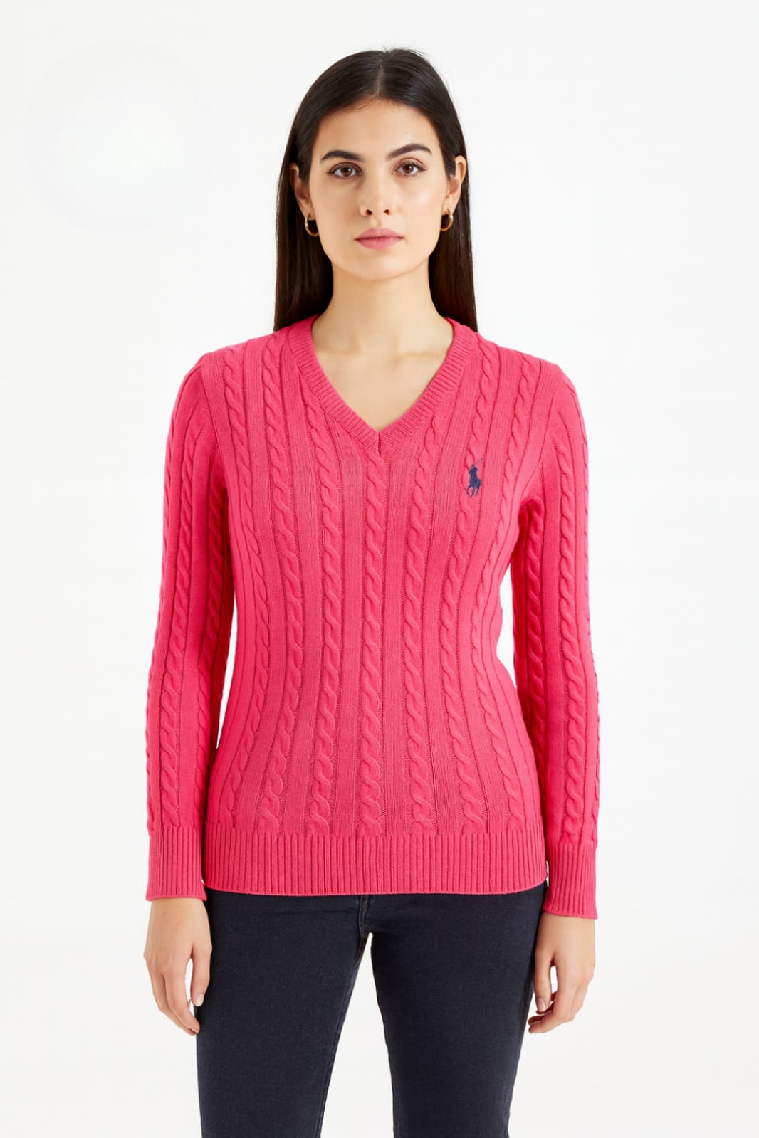 POLO Cable Knit V-Neck Sweater/ #0080