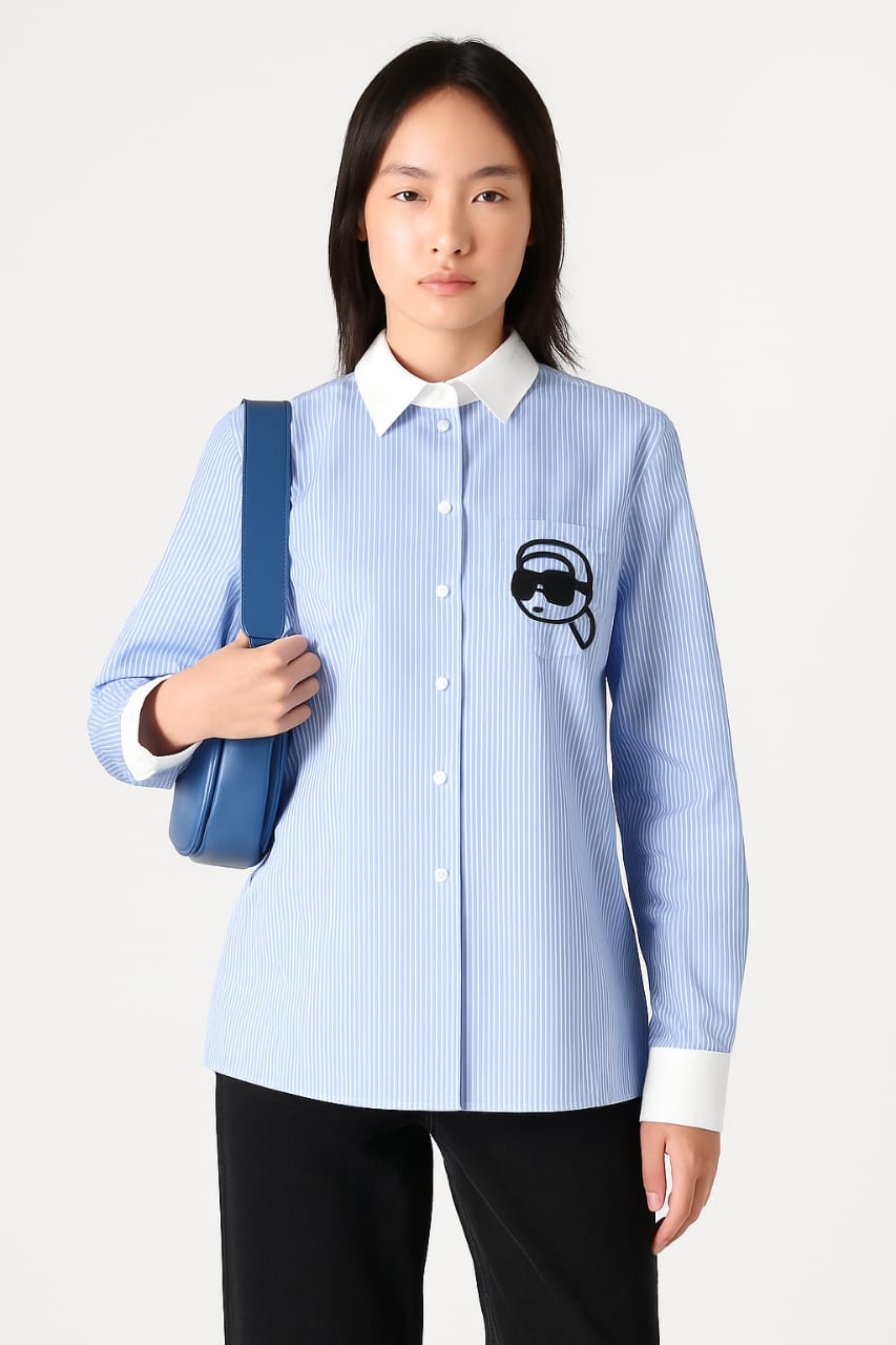 Karl Lagerfeld Striped Shirt with Logo Patch/ #0085