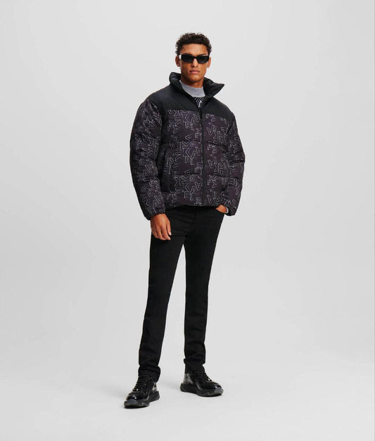 Karl Lagerfeld Black Monogram Puffer Jacket / #00184