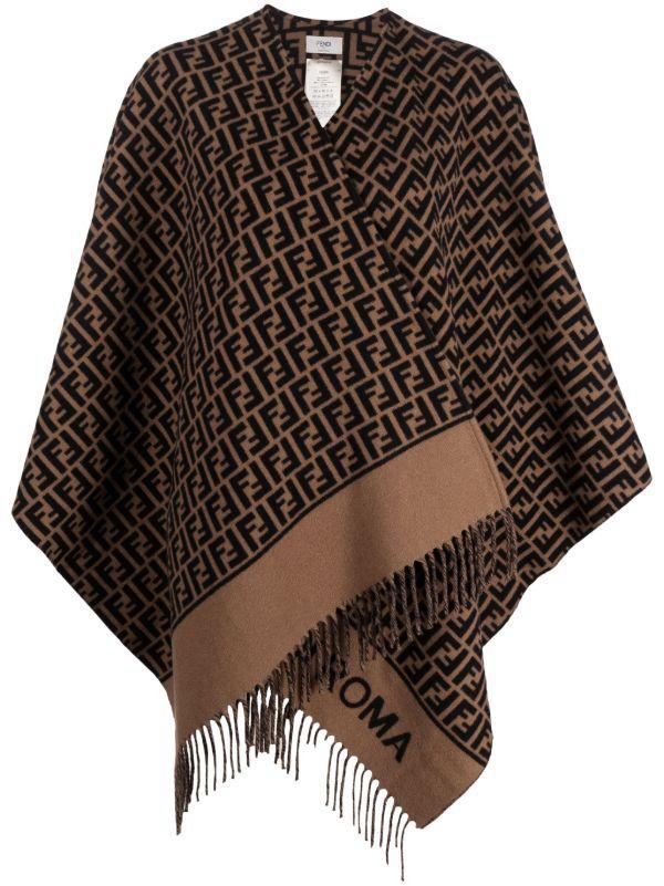 Fendi FF Monogram Wool & Silk Poncho/Shawl -#