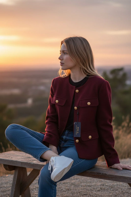 Ralph Lauren Burgundy Gold Button Tailored Blazer/ #00219