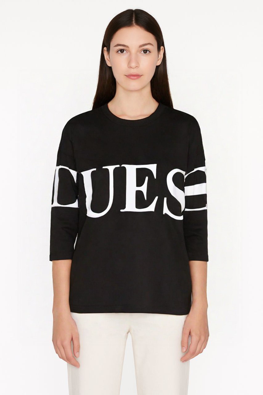 Guess Logo Print Black Top
