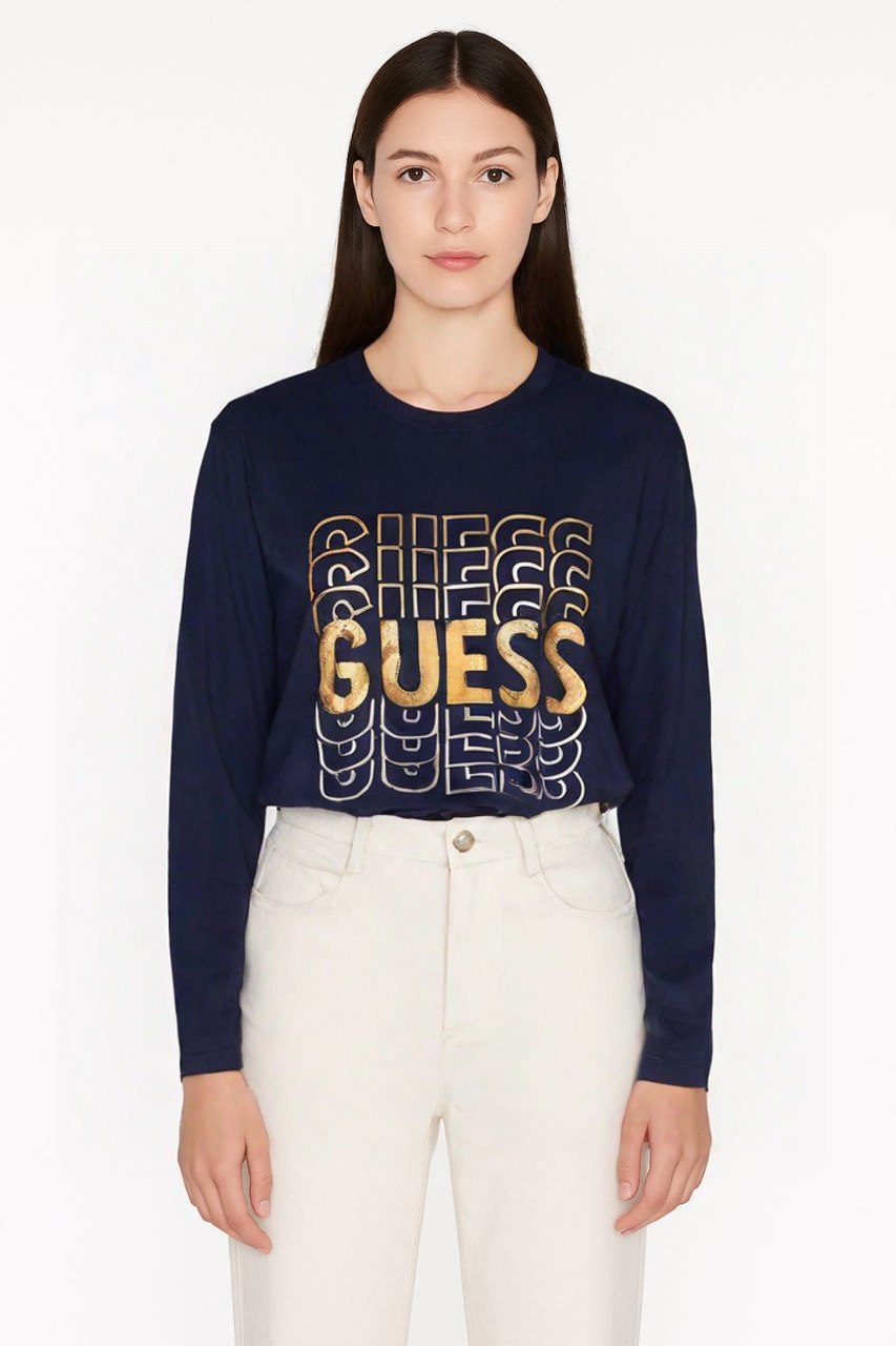 Guess Navy T-Shirt with Gold Logo