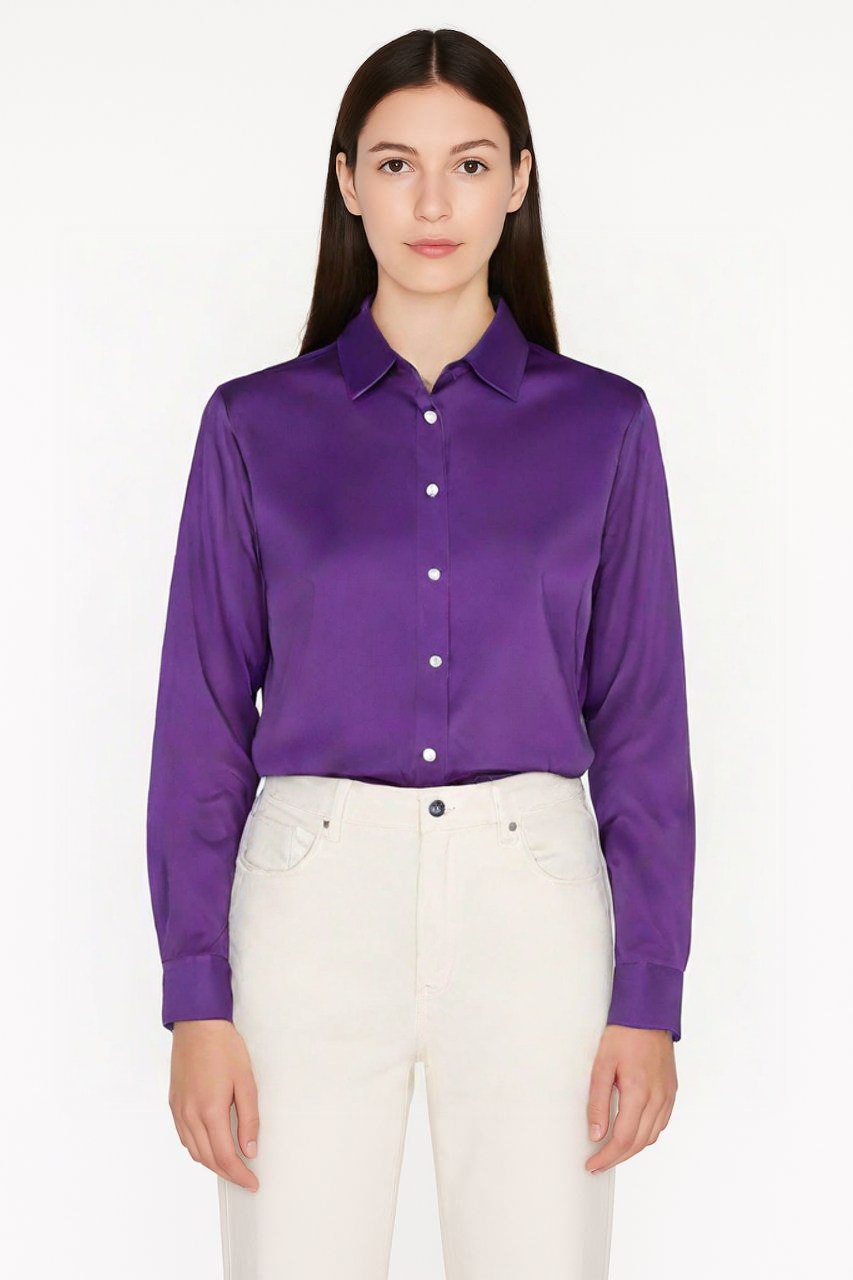 Ralph Lauren Classic Satin Button-Down Shirt for Women