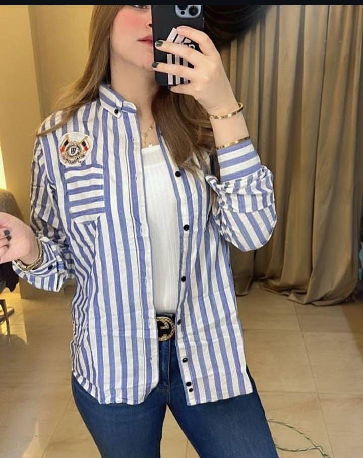 Tommy Hilfiger Blue Striped Button-Up Shirt with Patch Detail