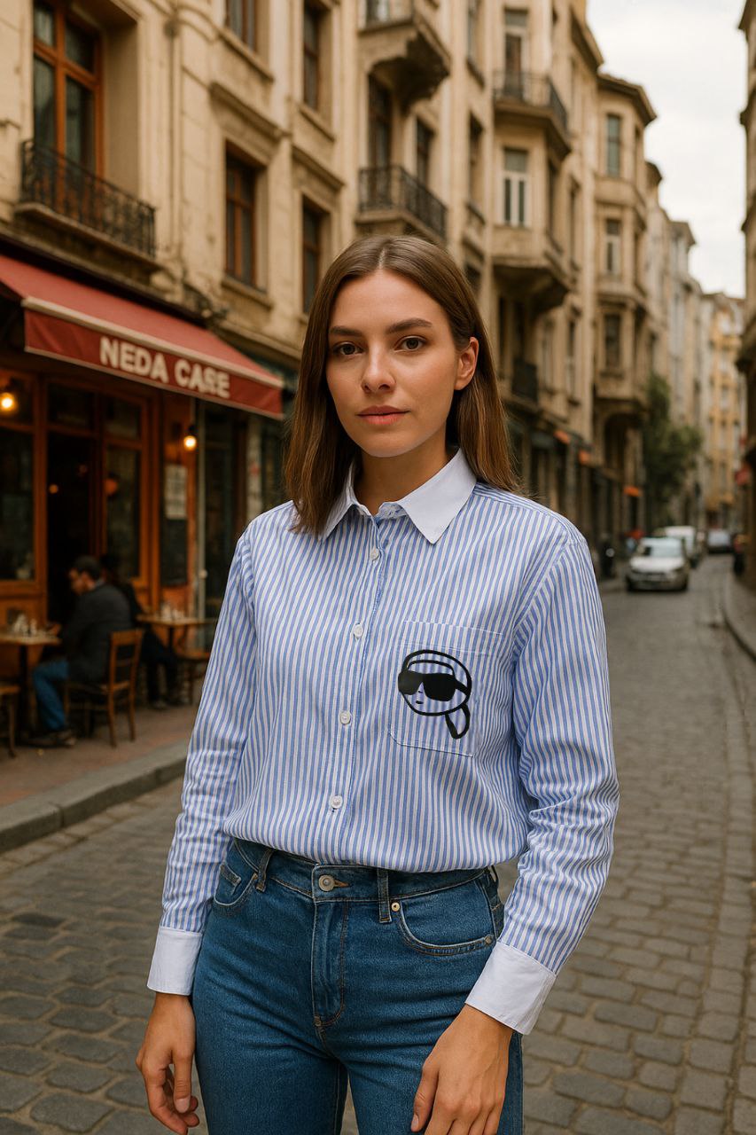 Karl Lagerfeld Striped Shirt with Logo Patch/ #0085