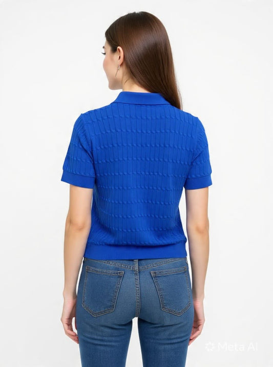 Women's Tommy Hilfiger Cable Knit Polo Shirt - Short Sleeve -#00324