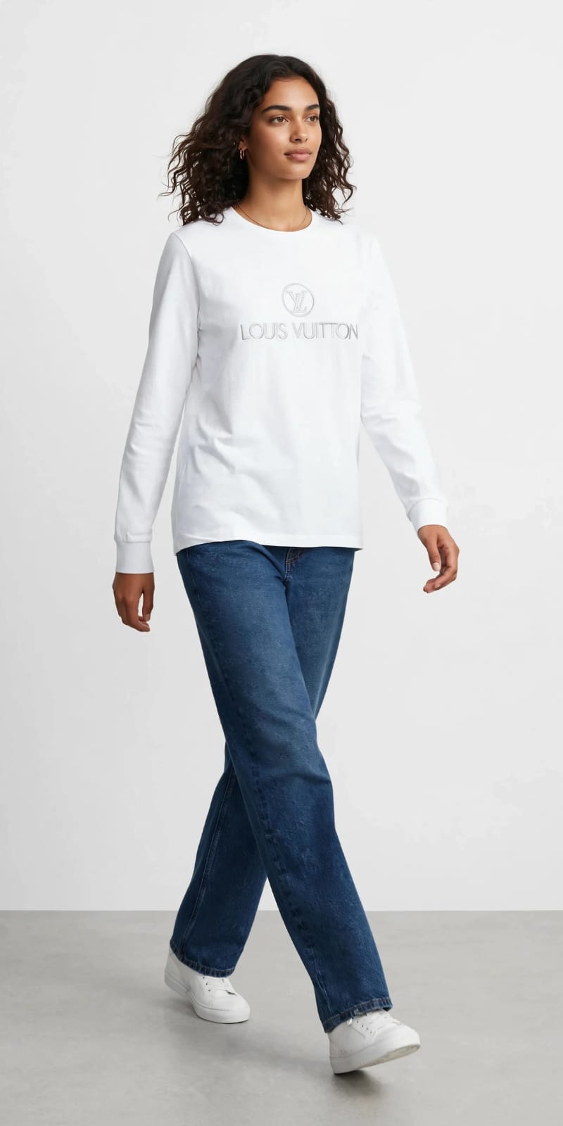 Women's Louis Vuitton Inspired Embroidered Long Sleeve Tee - White #00233