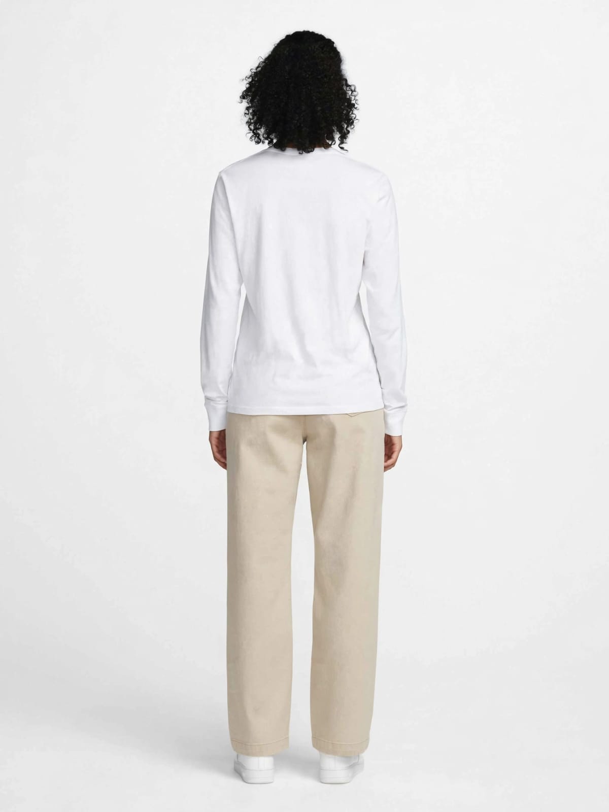 Women's Nike Long Sleeve Logo Tee - White with Metallic Gold Swoosh #00327