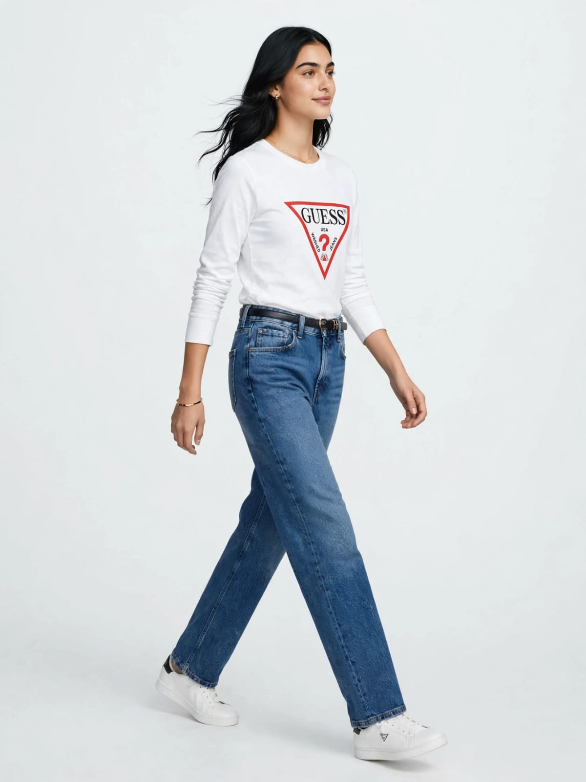 Women's Guess Triangle Logo Long Sleeve Tee #00328