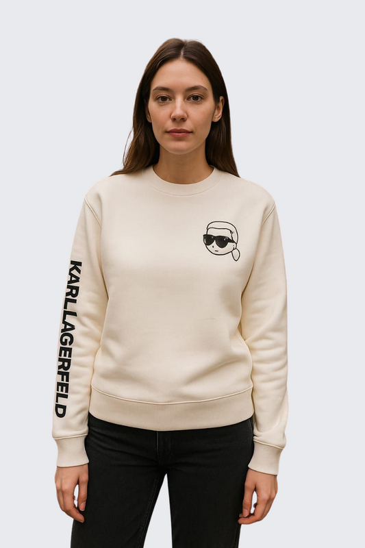 Karl Lagerfeld White Sweatshirt with Iconic Cartoon Print/ #0073