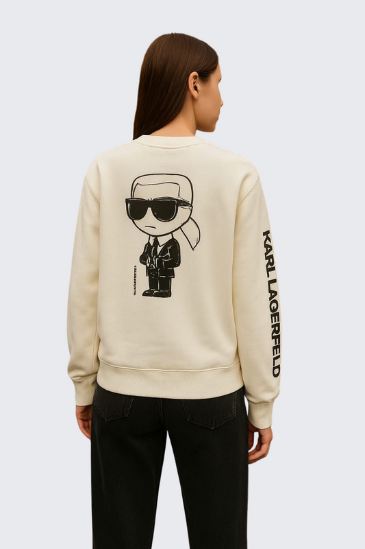 Karl Lagerfeld White Sweatshirt with Iconic Cartoon Print/ #0073
