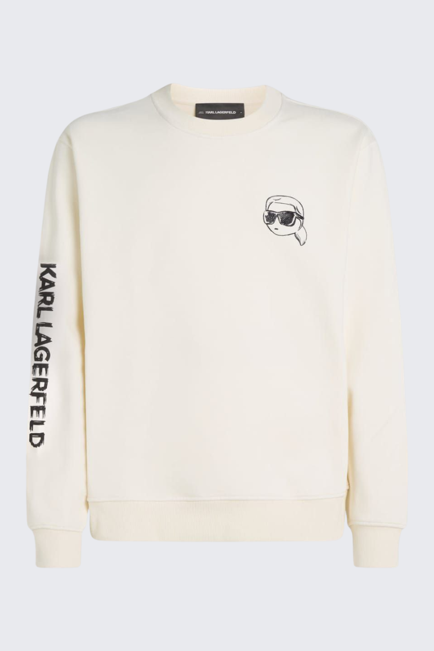 Karl Lagerfeld White Sweatshirt with Iconic Cartoon Print/ #0073