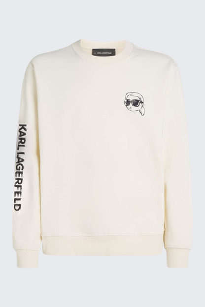 Karl Lagerfeld White Sweatshirt with Iconic Cartoon Print/ #0073