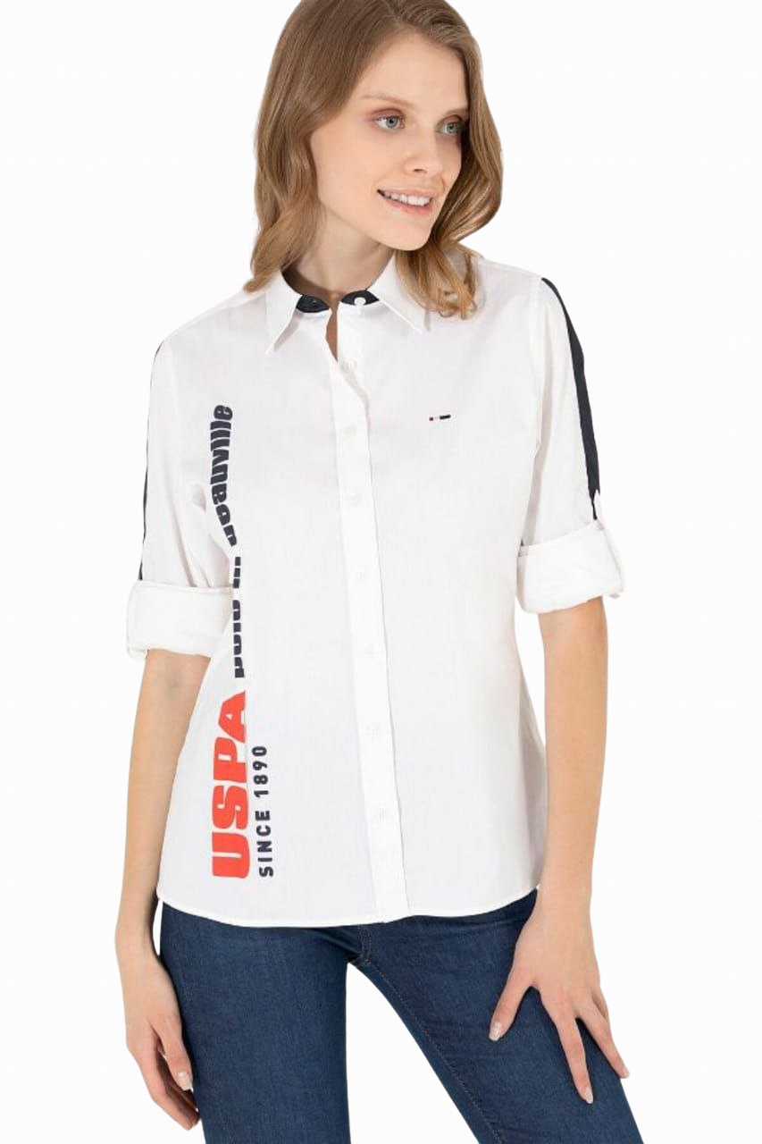 Polo Poplin Lycra Shirt with Logo Print