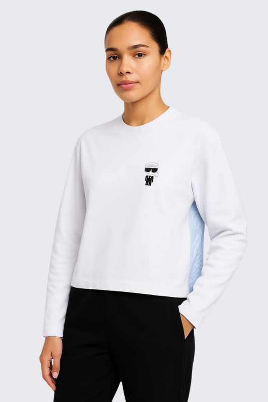 Karl Lagerfeld White Sweatshirt with Contrast Striped Back/ #0076