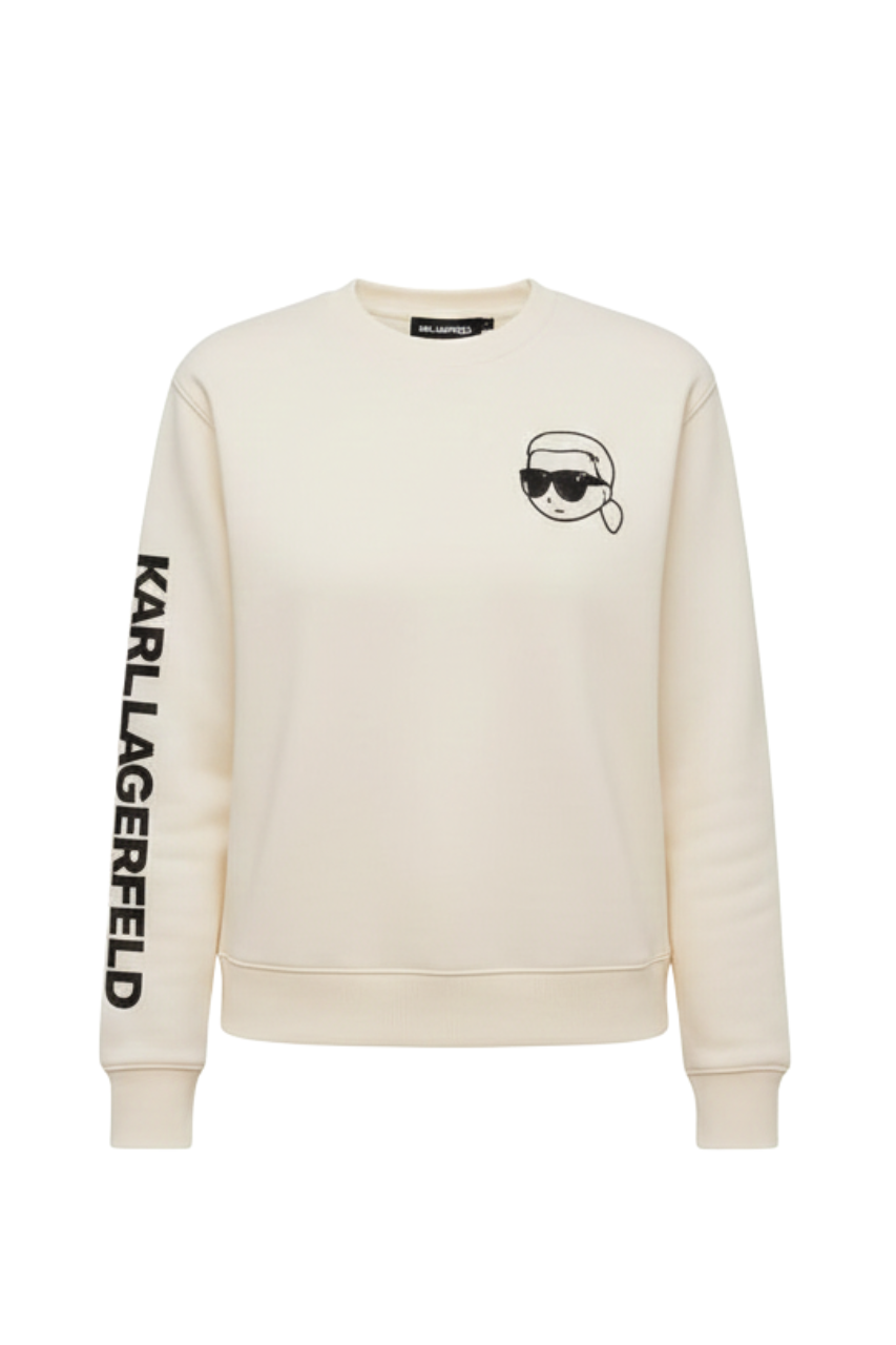 Karl Lagerfeld White Sweatshirt with Iconic Cartoon Print/ #0073
