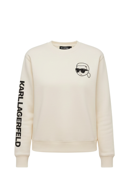 Karl Lagerfeld White Sweatshirt with Iconic Cartoon Print/ #0073