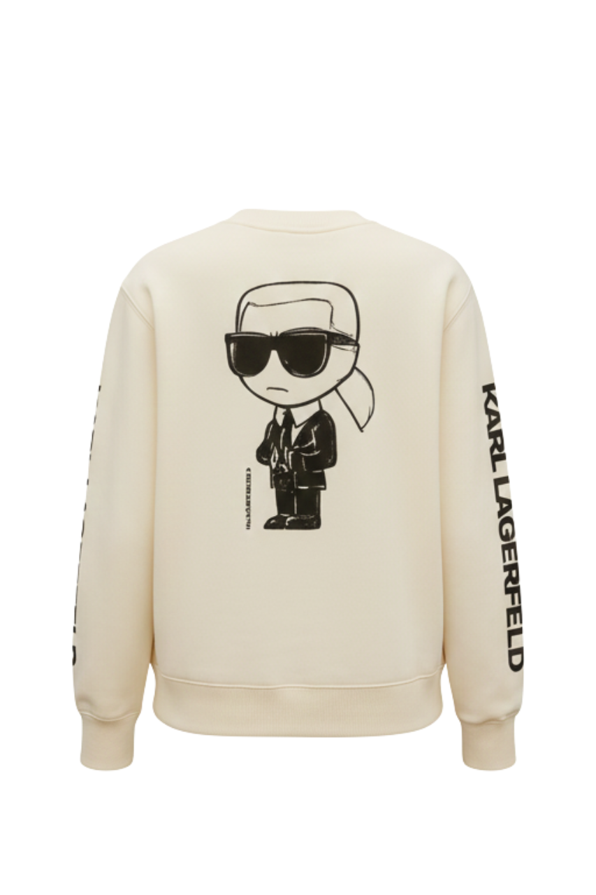 Karl Lagerfeld White Sweatshirt with Iconic Cartoon Print/ #0073